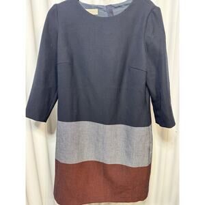Hobbs London Colorblock Wool Navy/Gray/Brick Mod Shift Dress Fall Office Size 10